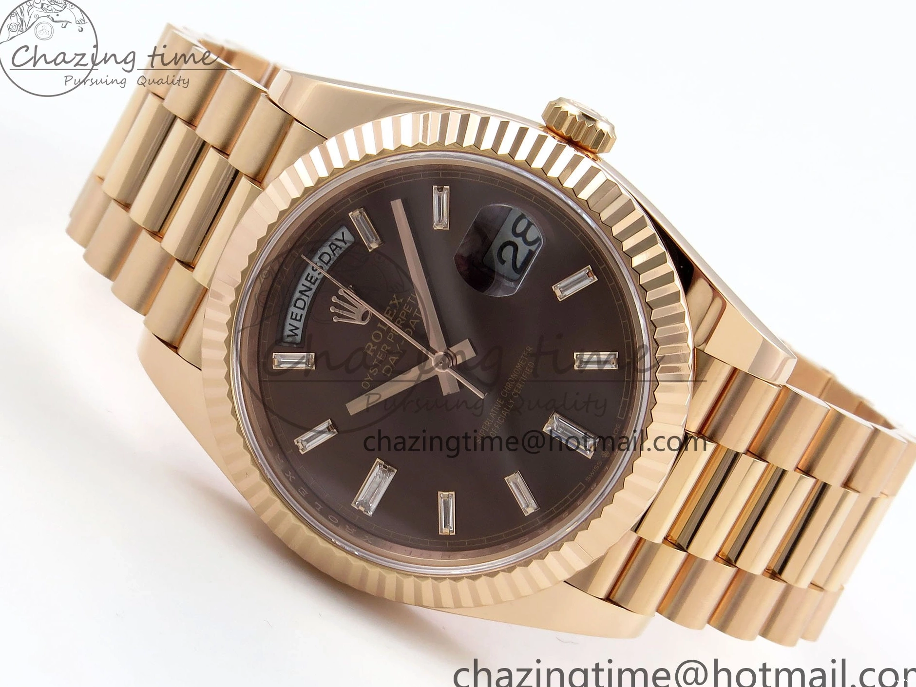 Brown 40 on DayDate Steel Dial Crystal 228235 904L President Bracelet VR3255 ARF 0225